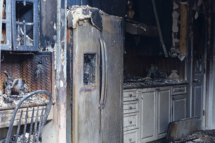 aftermath of fire in kitchen