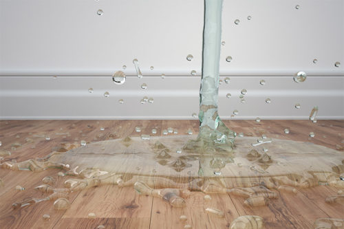 water flling on wooden floor